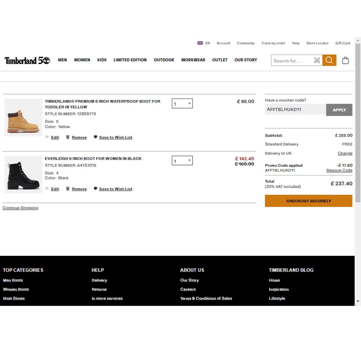 How to apply Timberland coupon code
